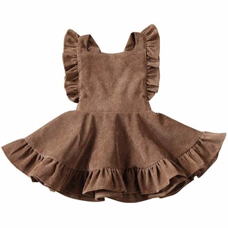 Erthome Clothing Dress Gift for Baby Gril erthome Toddler Baby Kids Girls Solid Ruched Ruffles Suspender Skirt Overalls Clothes Coffee