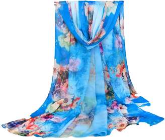 GERINLY Chiffon Sarong Wrap: Bright Color Blossoms Print Oversize Beach Cover Up