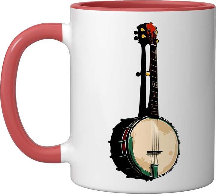 Funny Folk Music Graphic Tees and Giveaways Banjo Graphic Musical Instrument Ceramic Mug, Red/White