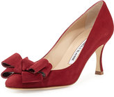 Thumbnail for your product : Manolo Blahnik Lisanewbo Suede Mid-Heel Bow Pump, Red