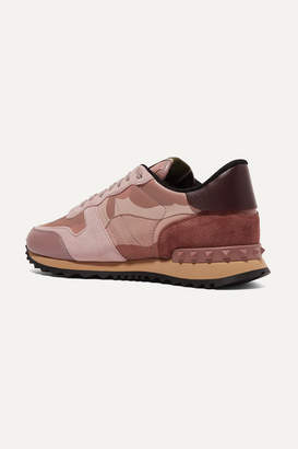 Valentino Garavani Rockrunner Leather And Suede-trimmed Camouflage-print Canvas Sneakers - Baby pink