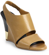 Thumbnail for your product : Chloé Gold-Trimmed Wedge Leather Sandals