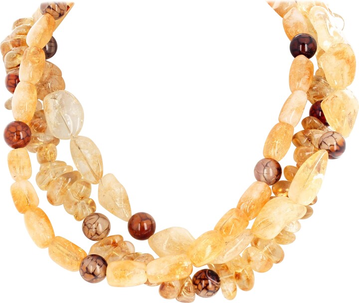 Aria Jewelry Design Ajd Polished Yellow Citrine Rocks & Spiderweb Jasper Triple-strand Necklace