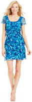 Thumbnail for your product : London Times Short-Sleeve Printed Tiered Dress