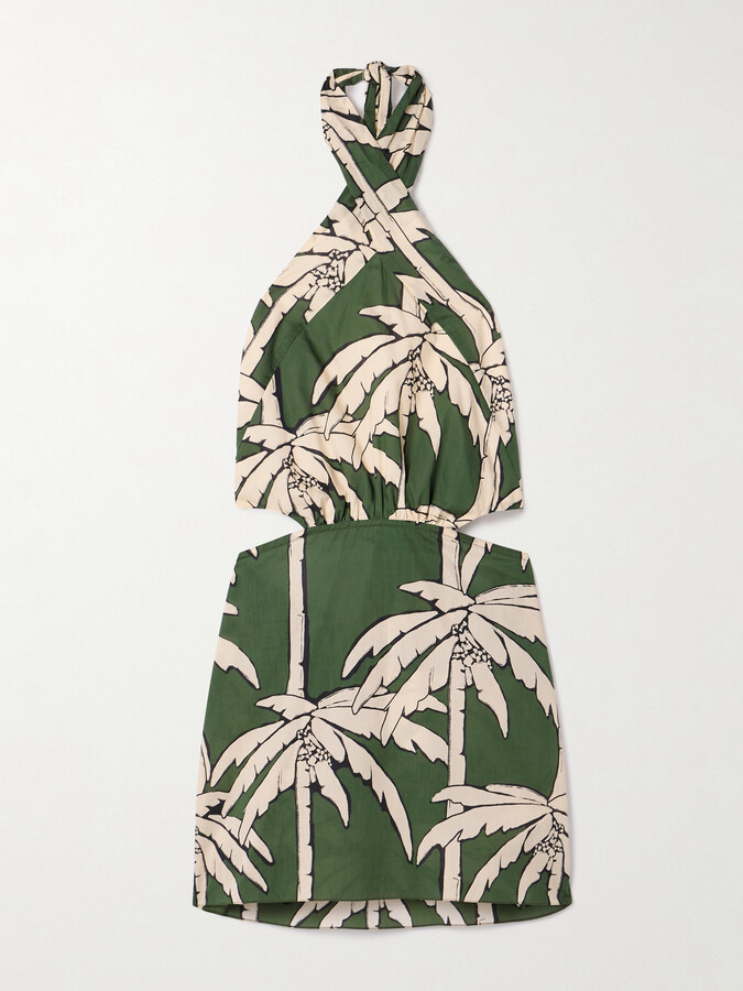 Johanna Ortiz Heart Pirate Cutout Printed Voile Halterneck Mini Dress - Green