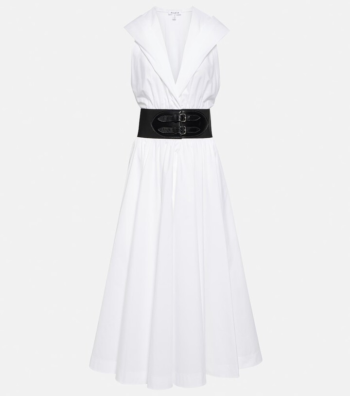 Alaia Belted cotton poplin midi dress