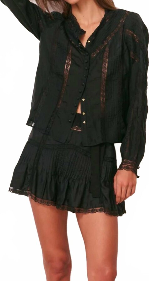 LoveShackFancy Willany Pleated Skirt In Black