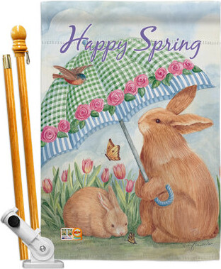 Passerine Bunnies with Umbrella 2-Sided Polyester 40 x 28 in. Flag Set