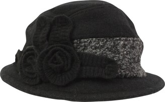 i-Smalls Women's Wool Felt Cloche Hat with Wool Tweed Band (One Size) Black