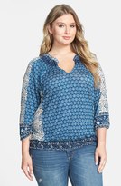 Thumbnail for your product : Lucky Brand 'Emery' Smocked Split Neck Top (Plus Size)
