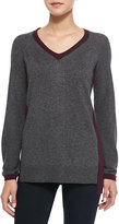 Thumbnail for your product : Neiman Marcus Cusp by Contrast Trimmed Cashmere-Blend Sweater, Storm/Bordeaux