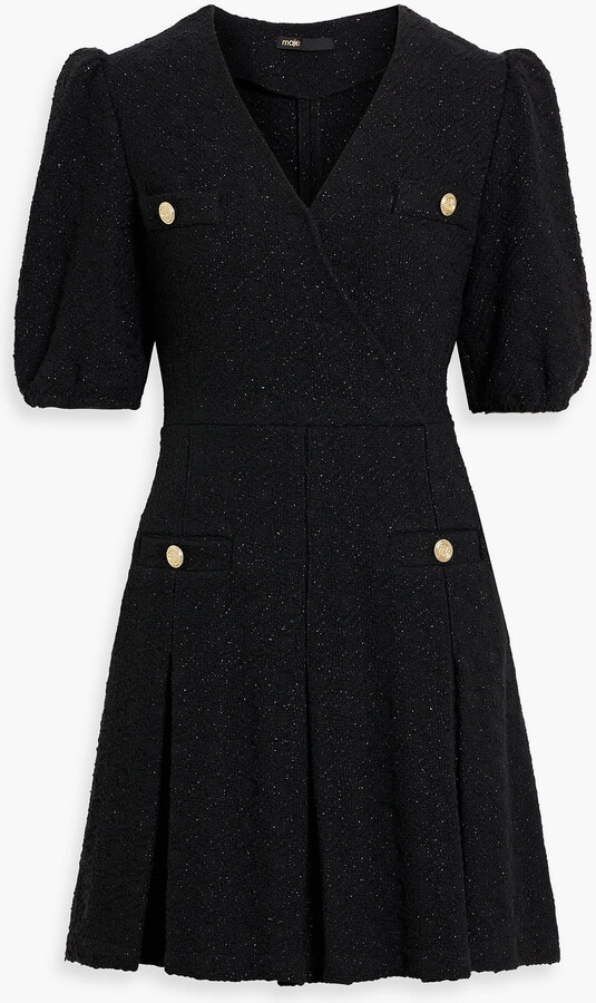 Wrap-effect metallic tweed mini dress