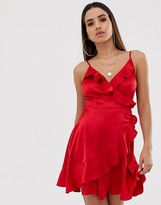 Thumbnail for your product : Club L London satin wrap ruffle dress