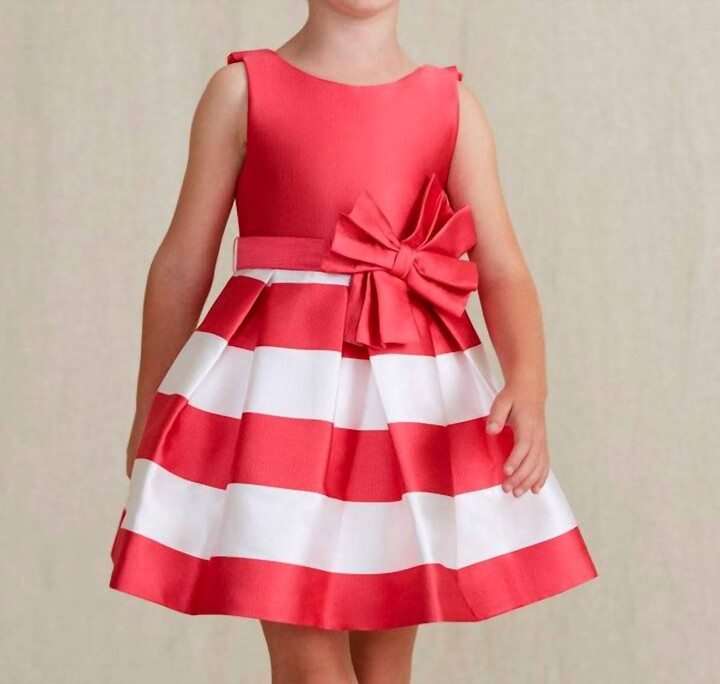 Abel & Lula Ottoman Stripe Ruffle Dress In Fuchsia