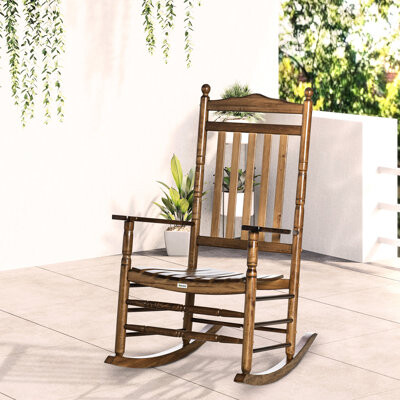 Alcott Hill Traditional Wooden Rocking Chair Brown - For Patio & Indoor Fade- 26.25\