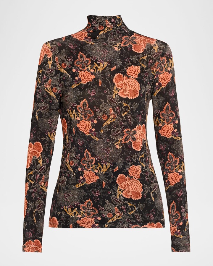 Ulla Johnson Aurelia Floral Jersey Turtleneck Top