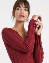 Thumbnail for your product : ASOS DESIGN button detail rib midi dress with v neck