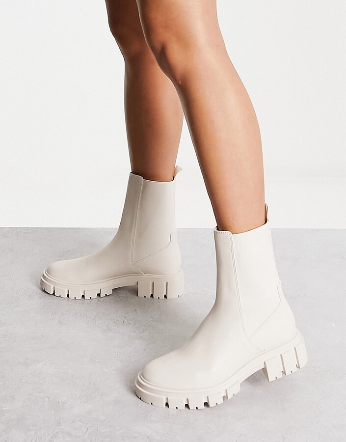 Stradivarius chunky basic boot in ecru ShopStyle