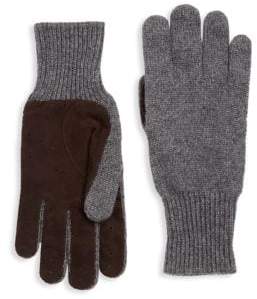 Brunello Cucinelli Cashmere Suede Rib-Knit Gloves