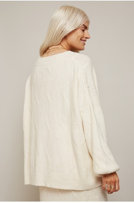 Little Mistress Admire Cream Geo Ribbed Oversized Jumper Co-ord