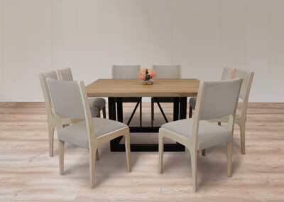 MOTI Furniture Logan 9-piece Dining Set With 8 Ash Dining Chairs In Silver Boucle Linen Fabric