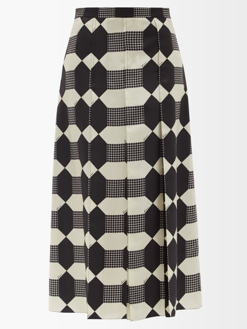 Gucci Geometric-print Pleated Silk-satin Skirt - Black White - ShopStyle