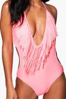 Thumbnail for your product : boohoo Lyon Fringed Plunge Swimsuit
