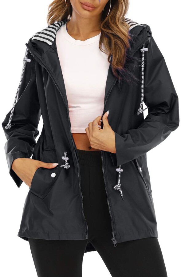 OEAK Women's Rain Jacket Waterproof Breathable Lightweight Hooded