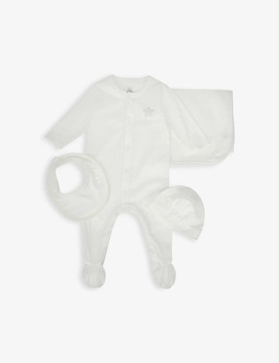 Petit Bateau Star-print organic-cotton baby grow, hat, bib and blanket set 0-12 months