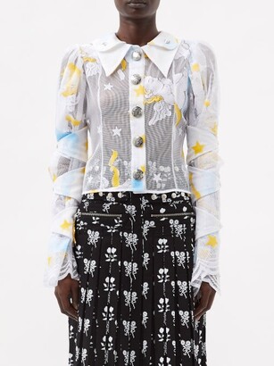 Chopova Lowena Cropped Wax Lace-embroidered Shirt - White Multi
