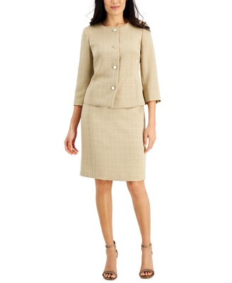 Le Suit Women's 3 Button Peak Lapel Glazed Melange Skirt Suit