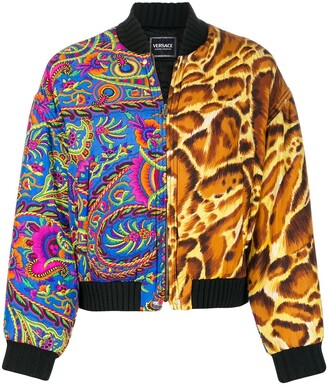 Versace Pre-Owned 1990s Mixed-Print Padded Bomber Jacket