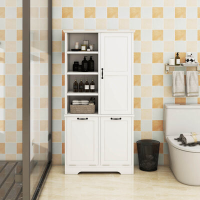 QSG Freestanding Bathroom Storage Cabinet With Tilt-Out Laundry Hamper, Adjustable Shelf