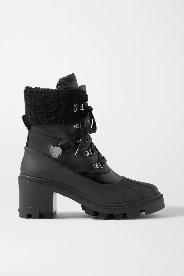 Moncler Corinne Leather And Faux Shearling-trimmed Rubber Ankle Boots -  Black - ShopStyle