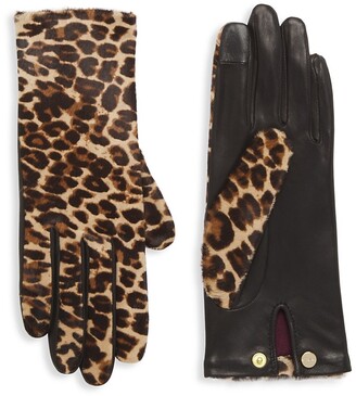 Agnelle Chloe Leopard-Print Calf Hair Gloves