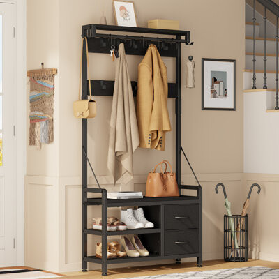 Jovego 5-In-1 Entryway Hall Tree With Shoe Bench, Coat Rack With 17 Hooks, Top Shelf, Fabric Drawers & Extra Large Shoe Storage