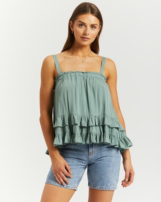 Atmos & Here Women's Green Sleeveless Tops - Monte Tiered Frill Detail Top