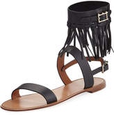 Thumbnail for your product : Valentino Garavani Fringed Flat Leather Sandal, Black