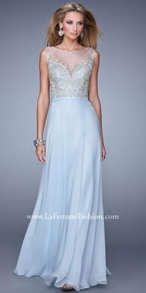La Femme Embroidered Overlay Prom Dress