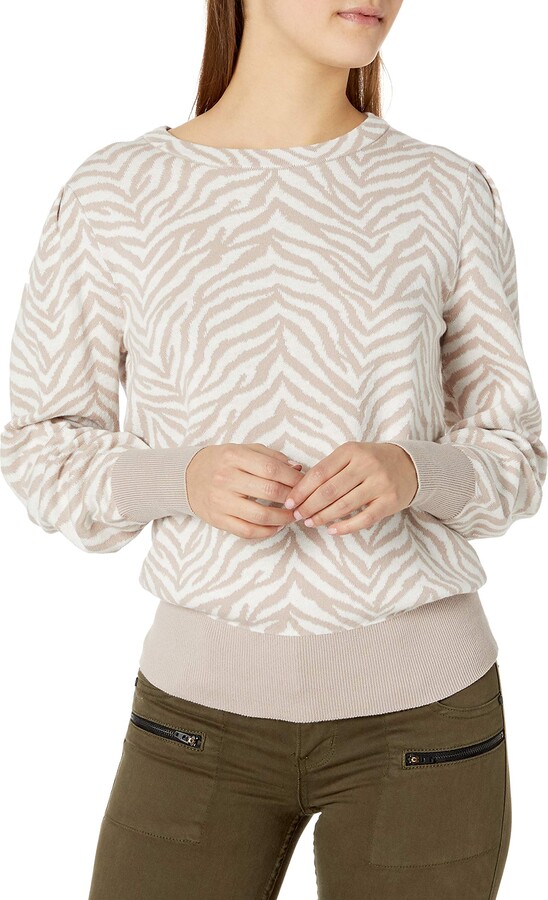 Cable Stitch Women's Animal Jacquard Blouson Sleeve Sweater Taupe/White  X-Large - ShopStyle