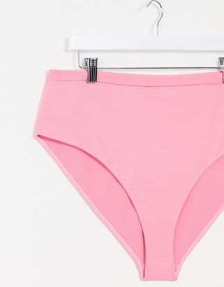Peek & Beau Curve Exclusive rib high waist bikini bottom in summer rose pink