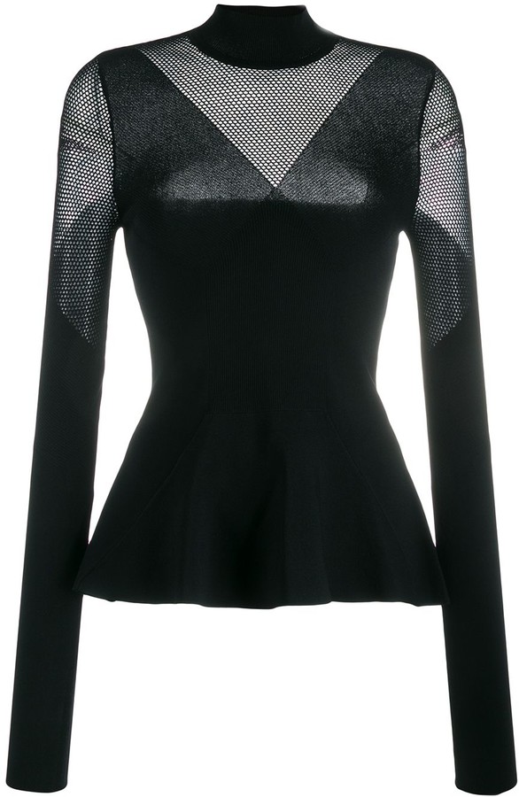 Karl Lagerfeld Paris Mesh Panels Knitted Top - ShopStyle