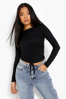 Thumbnail for your product : boohoo Petite Jumbo Rib Ruched Side Long Sleeve Top
