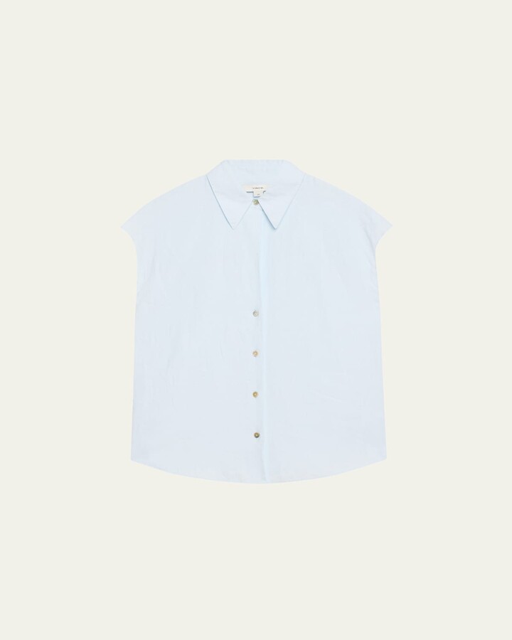 Cap-Sleeve Linen Button-Front Blouse