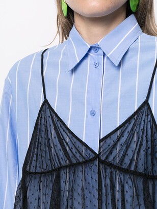 pushBUTTON Striped Tulle-Overlay Shirt