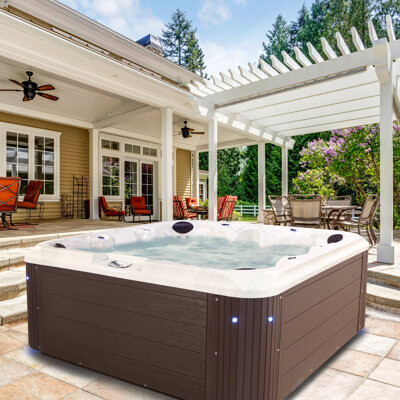 Aqualife® by Strong Spas® Grand Banks 6-Person 81-Jet Non-Lounger Hot Tub Spa with 3 Pumps, LED Lighting, Stainless Steel Heater and Ozonator, Insulated Cover Included and Step