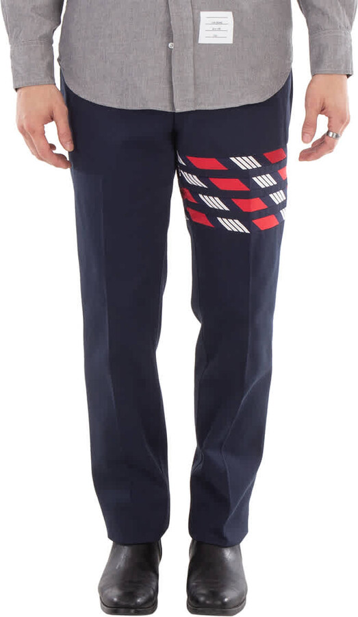 Thom Browne Men's Blue Cotton 4-Bar Chino Trouser
