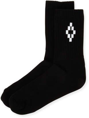 Marcelo Burlon County of Milan Cruz Ribbed-Cuff Short Socks with Logo