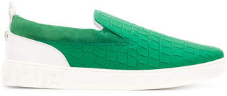 Versace crocodile embossed slip-on sneakers