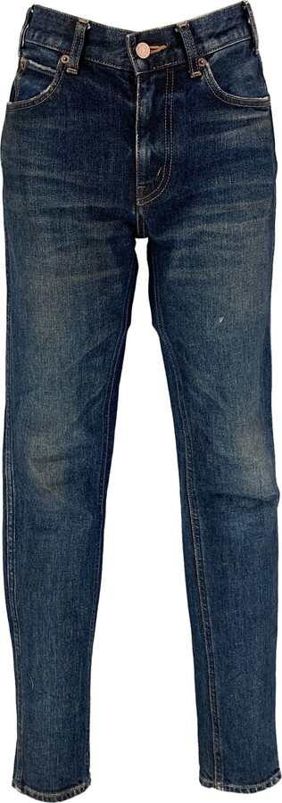 Celine Size 26 Dark Blue Cotton Slim Patch Jeans